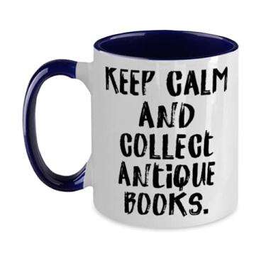 Imagem de Caneca de 325 ml, coleção de livros antigos, em dois tons, mantenha a calma e colecione livros antigos, presente para amigos, melhores presentes de