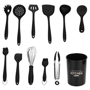 Imagem de Conjunto de utensílios de cozinha, kit de colher de pá de silicone com balde de armazenamento, conjunto de utensílios de cozinha para cozinha, 12 peças/conjunto