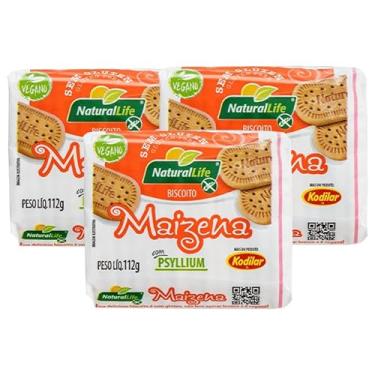 Imagem de Biscoito Sem Glúten Vegano Maizena com Psyllium Natural Life contendo 3 pacotes de 112g cada
