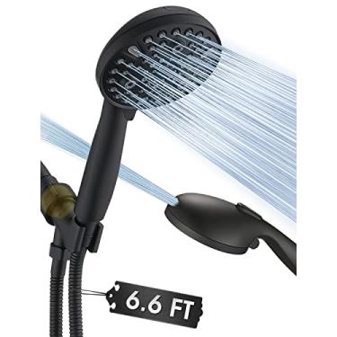 Imagem de Chuveiro de mão de alta pressão com 10 configurações, chuveiro de 12,7 cm destacável com spray integrado para limpar banheira, azulejo e animais de estimação, mangueira de aço inoxidável extra longa de 200,6 cm, suporte ajustável - preto fosco