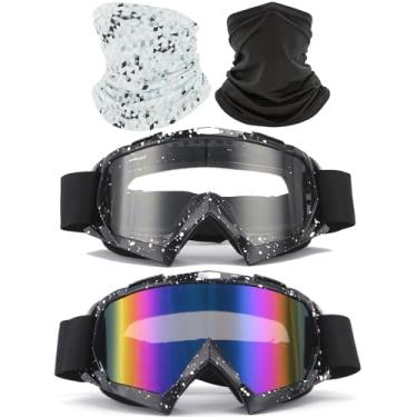 Imagem de immoono Conjunto de 4 peças, óculos de proteção para motocicleta com cobertura facial, quadriciclo, motocross, óculos off-road para adultos, homens, mulheres, jovens, mármore, preto