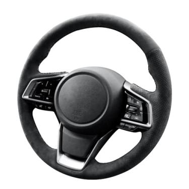 Imagem de Alfanxi Costura à mão Itália Alcantara Capa de volante para carro para Subaru Ascent/Crosstrek/Forester/Impreza/Legacy/Outback/WRX (Alcantara preta com pontos + sem listras)