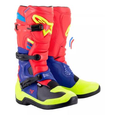 Imagem de BOTA ALPINESTARS TECH 3 VERMELHO AZUL ESCURO AMARELO FLUO 10 (40/41BR)  Ean :8059347051611