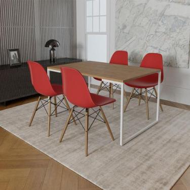 Imagem de Mesa Industrial Base Ferro Branco 137x90 Tampo Amêndoa 4 Cadeiras Eiff