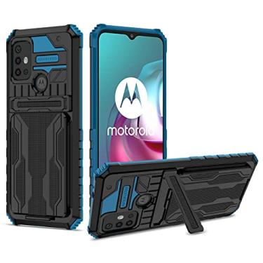 Imagem de Bohefo Capa para Moto G30/Moto G10/Moto G20 XT2129-1 XT2127-2 Capa com carteira removível para cartão, suporte integrado à prova de choque capa protetora para celular para Motorola Moto G30 azul