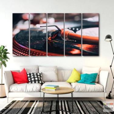 Imagem de Quadro Decorativo 5 peças Toca Discos Vintage 140x65 - Wall Frame