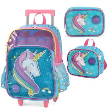 Imagem de Mochila Infantil Rodinhas Unicórnio Com Lancheira E Estojo Verde - Up4