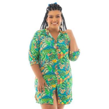 Imagem de Saída de Praia Plus Size Camisão Blue Jungle - VANINA NEMER, GG, Blue 