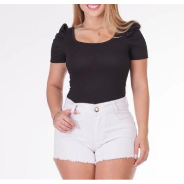 Imagem de Body canelado manga bufante com bojo moda feminina - Filo modas, Rose,