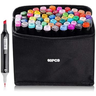 Imagem de Estojo 60 Canetas Marcador para Colorir - Kit Conjunto Canetinha Profissional Tiktok Marcadora Permanente de Ponta Dupla em Cores diferenciadas -Tampa Codificada por Cores - Linha Premium (60 Cores)