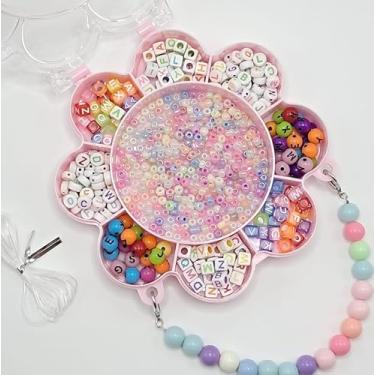 Imagem de Kit de Miçangas Pingentes Letras Coloridas Para Montar Pulseiras Com Estojo de Flor