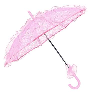 Imagem de Guarda-sol de Tecido de Renda de Casamento, Adereços de Performance, Cerimônia de Noiva Elegante Clássica Romântica (Rosa)
