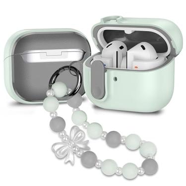 Imagem de Capa compatível com Samsung Galaxy Buds 3 e Galaxy Buds 3 Pro com cadeado, proteção de bloqueio à prova de choque com chaveiro para mulheres, laço verde