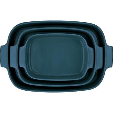 Imagem de Germer, Kit com 3 peças de travessa retangular em porcelana, modelo assar ou servir, 1 28X19cm / 1 30X21cm / 1 37x26cm, Verdigris