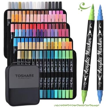 Imagem de Marcadores de canetas de tinta acrílica, 120 cores, canetas de tinta acrílica com ponta de pincel e ponta fina, marcadores à prova d'água para pintura rupestre, madeira, tela, pedra, vidro, cerâmica,