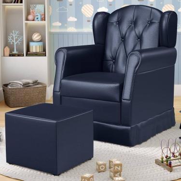 Imagem de Poltrona De Amamentação Fixa Com Puff Lucy P04 Sintético Azul Marinho - Mpozenato