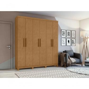 Imagem de Guarda-roupas Casal 6 Portas 3 Gavetas Jazz Com Pés Sem Espelho Amendoa Clean