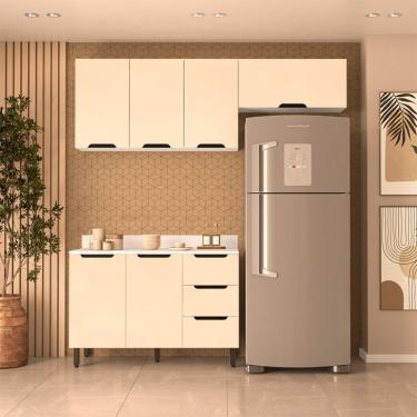 Imagem de Cozinha Completa com Tampo Meena 6 Portas 3 Gavetas Creme e Branca