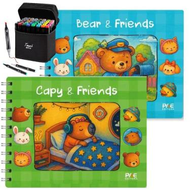 Imagem de 2 Livros de Colorir Capivaras Ursos Capa Dura Espiral Acetado 150G Kit