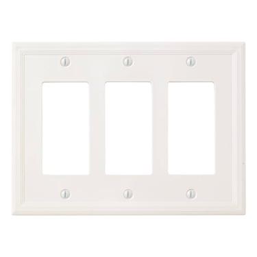 Imagem de Questech Capa de interruptor de luz, placa de parede isolada tripla para tomadas elétricas, decoração tripla de 3 gangs, placa de interruptor GFCI, tamanho padrão, cornija decorativa, branca