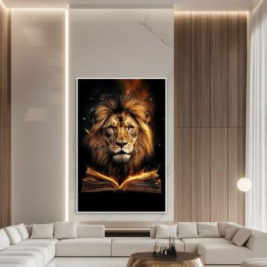 Imagem de Leão da tribo de Judá e a Bíblia - MeMoldura, Moldura Branca, 120x180c