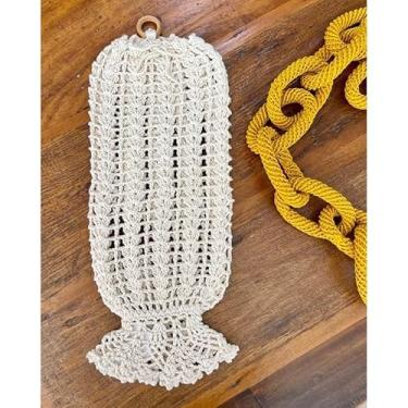 Imagem de Puxa Saco Barbante Fino Abacaxi 40x18cm Crochê Artesanal (Cru)