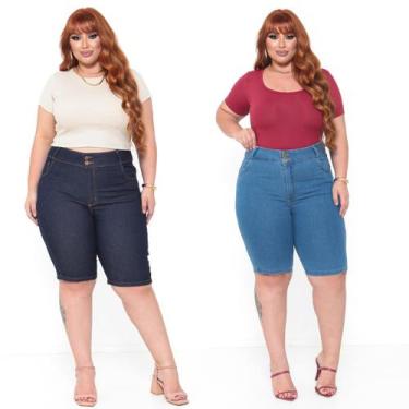 Imagem de Bermuda Short Jeans Feminino Plus Size Cintura Alta Lycra/Elastano - T
