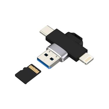 Imagem de USB Lightning USB C para leitor de cartão micro SD (3 em 1) para iPhone 16 15 14 13 Pro, adaptador de câmera digital TF Memory Photo Transfer para Apple Android, MacBook para iPad, compatível com