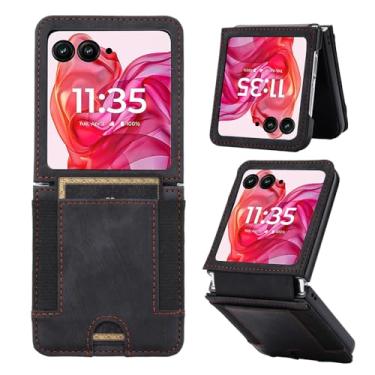 Imagem de Capa carteira de couro compatível com Motorola Razr Ultra 2025 com compartimento para cartão de proteção de dobradiça flip couro PU robusto antiderrapante protetor contra quedas de corpo inteiro capa