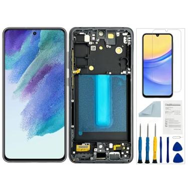 Imagem de Qinqiyue Tela de substituição OLED para Samsung Galaxy S21 FE 5G para Samsung S21 FE preta com moldura SM-G990U SM-G990B tela sensível ao toque peças de reparo com impressão digital