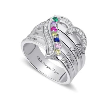 Imagem de Anel personalizado com pedra do mês de nascimento da família com 1 a 8 nomes, mãe e filha, para mãe, avó, avó, Metal não precioso, Zircônia cúbica