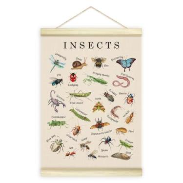 Imagem de Tipos de insetos, moldura para pôster, materiais de aprendizagem, arte em tela de madeira, impressão, pendurar, decoração de parede para amantes de insetos, sala de aula, quarto, sala de estar