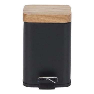 Imagem de Lixeira De Banheiro Tampo De Madeira 3L 16X15X25Cm - Preto - Sensea
