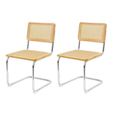 Imagem de Kit 2 Cadeiras De Jantar Cesca Sem Braço Cor Madeira Natural Base Inox