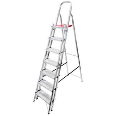 Imagem de Escada Dupla Alumínio 7 Degraus Suporta 120kg Altura 1,96m Pés Antider