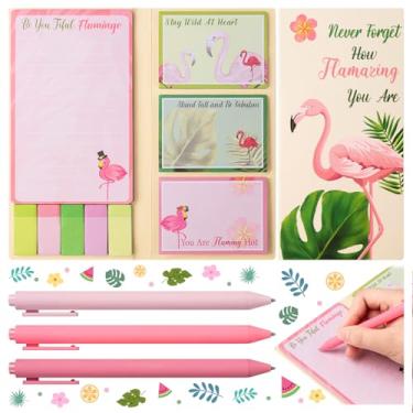 Imagem de Lindo desenho animado flamingo notas adesivas presente de agradecimento ao professor, quadro negro autoadesivo bloco de notas com 3 canetas esferográficas, páginas autoadesivas para escrever material