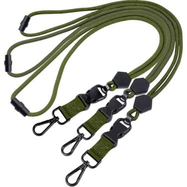 Imagem de 3 pacotes de cordão preto de liberação rápida para suporte de identidade, cordões ajustáveis para crachás de identificação com fivela destacável e gancho de metal, cordão de chave resistente (verde)