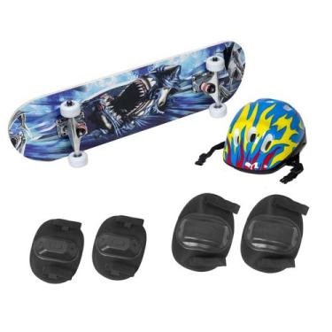 Imagem de Skate Infantil Montado Skateboard Iniciante Completo Capacete Criança 