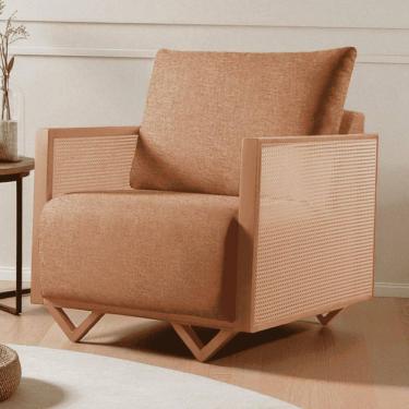 Imagem de Poltrona para Sala de Estar Madeira Maciça Palha Rattan Arthur Terracota