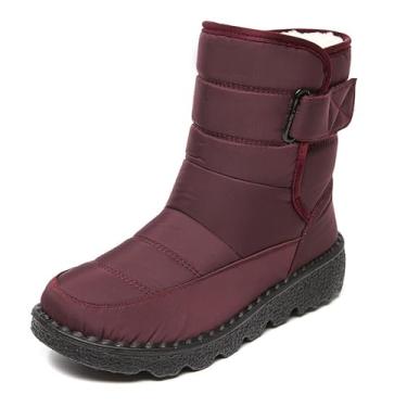 Imagem de Botas de neve femininas de tecido impermeável com gancho e laço, confortável, bico redondo, forro de pelúcia, sem cadarço, botas de inverno impermeáveis para atividades ao ar livre, montanhismo, lazer