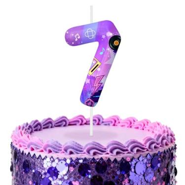 Imagem de Velas de aniversário número 7 roxas escuras, topos de bolo com tema de desenho animado para decoração de bolo para meninos e meninas, decorações de aniversário, suprimentos de festa, velas numéricas