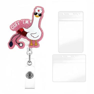 Imagem de YIHONGYAN Carretel de crachá, porta-crachás, retrátil, clipe giratório, carretéis engraçados, kit de acrílico para medir pressão arterial com glitter, design para mulheres, enfermeira, médica