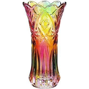Imagem de SENTOP Vaso de vidro cristal, arco-íris, grande, formato de cauda de fênix, vaso espesso, vaso decorativo colorido para decoração de casa, casamento ou presente
