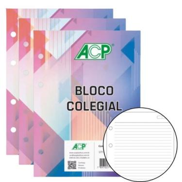 Imagem de 3 Bloco Refil Fichário caderno argolado 80 Fls Colegial ACP