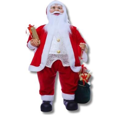Imagem de Papai Noel Gigante 80cm com Saco de Presente nas Mãos | Enfeite Natalino Grande Decorativo com Roupa Vermelha e Detalhes Dourados | Ideal para Decoração da casa, Lojas e ao lado da Árvore de Natal