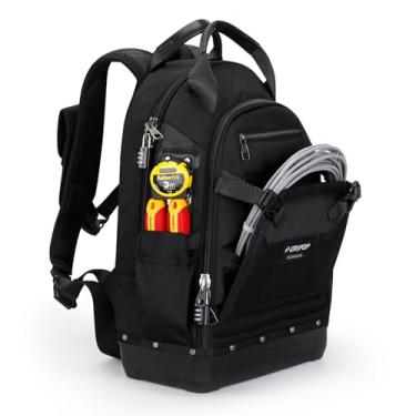 Imagem de Mochila de ferramentas, mochila comerciante com base moldada, bolsa de ferramentas HVAC resistente, organizador de ferramentas para eletricistas, construção (BK 22A)