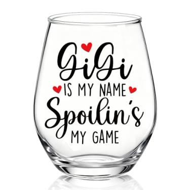 Imagem de TOUNER Gigi Is My Name Spoilin's My Game Taça de vinho sem haste, presentes engraçados para gravidez revelar taça de vinho para nova avó, Dia de Ação de Graças, Natal, aniversário, Dia das Mães