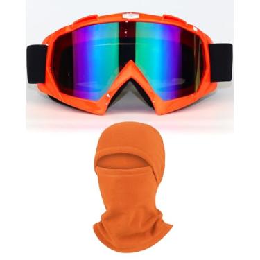 Imagem de immoono Óculos de esqui OTG para motocicleta com balaclava quente de inverno, esqui, snowboard, areia, motocross, mountain bike, MX MTB, ATV, corrida, óculos de segurança, laranja