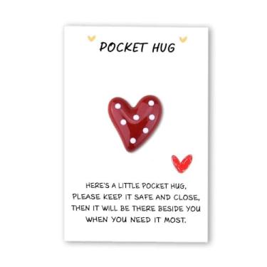 Imagem de A Pocket Hug Heart Gifts for Women Girls Christmas Gift for Mom Daughter Long Distance Relationship Gifts for Girlfriend Wife Valentines Day Gift for Her Sister Red and White Polka Dot Token with Card