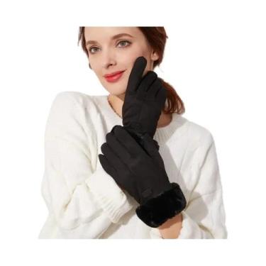 Imagem de Luvas de Inverno Femininas Peludas e Quentes - Luvas de Tela para Espo
